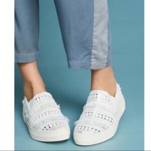 SEYCHELLES White/Silver Varsity Letter Crochet Slip-on Sneakers-7.5